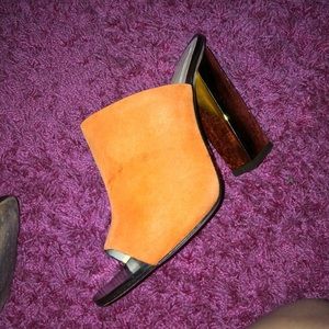Zara Orange with Gold Heel Mules Size 7